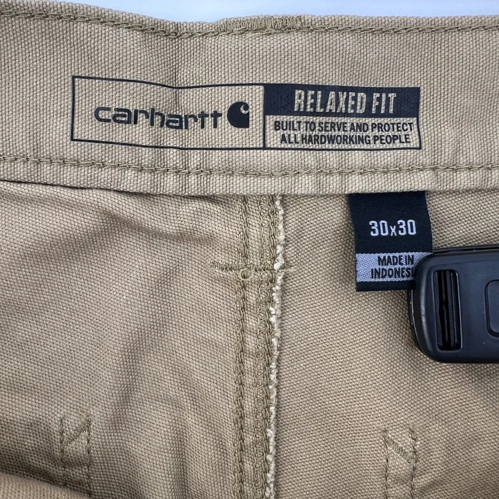 Carhartt BN2291 M Mens Khaki Rugged Flex Relaxed Fit Canvas Work Pants 30x30 New - Picture 7 of 10